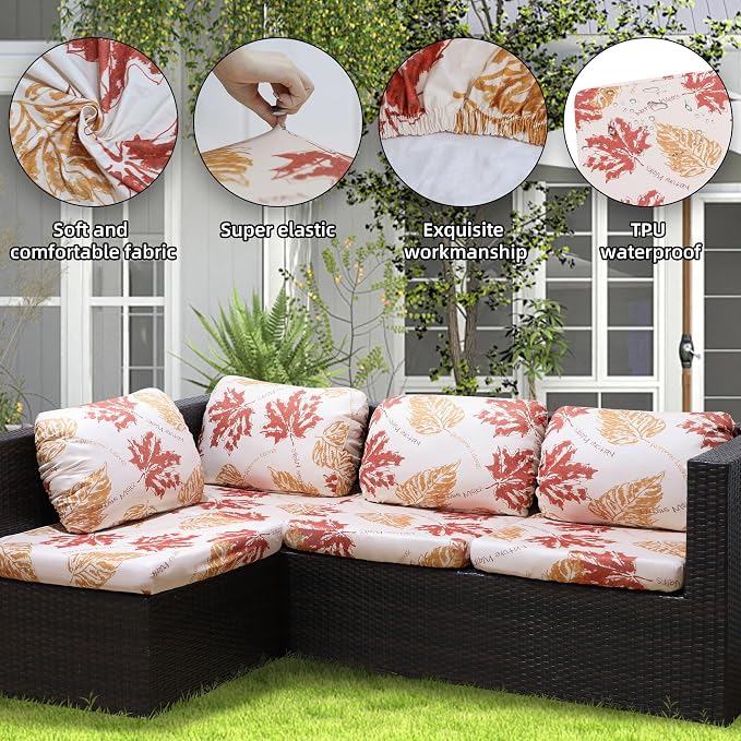 8Pcs Outdoor Cushion Covers, Patio Cushion Covers, Stretch Elastic Slipcovers - Image 3