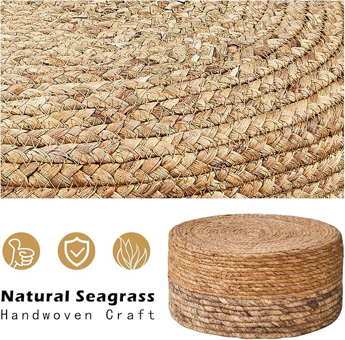 Wimarsbon Round Foot Stool Natural Seagrass Poufs Ottoman Hand Weave Footrest - Image 4
