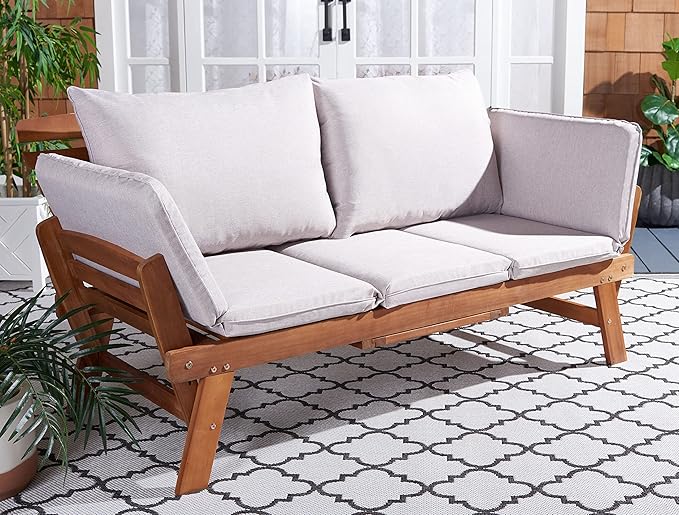 SAFAVIEH Outdoor Collection Emely Natural Acacia Wood/Grey Expandable Loveseat - Image 2