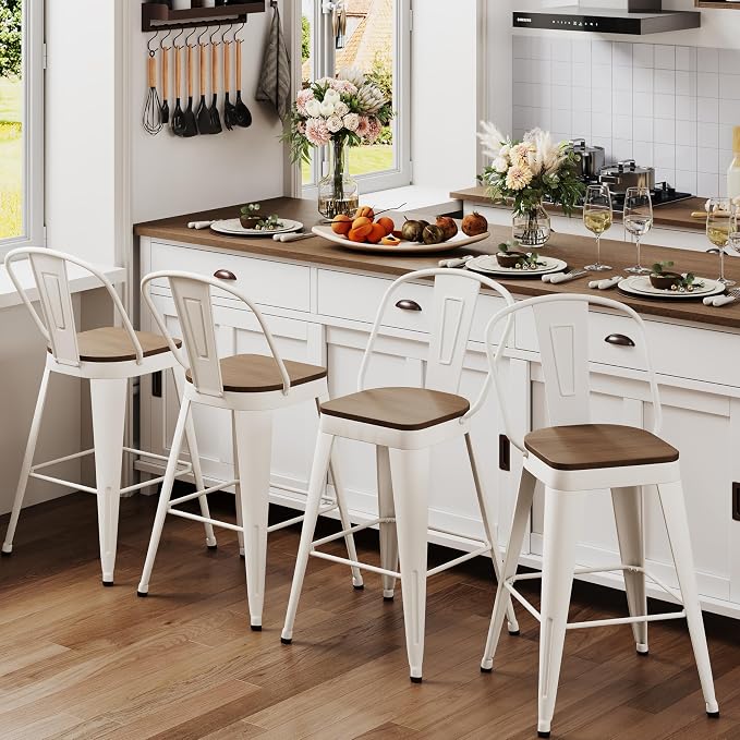 ALISH 30 Inch Industrial Bar Stools Set of 4, High Back Metal Barstools - Image 6