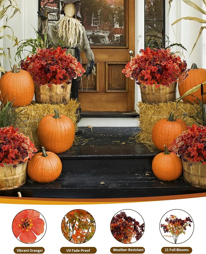 Artificial Mums Outdoor Fake Fall Flowers Decorations - Image 3