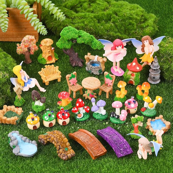 32 Pcs Fairy Garden Accessories Mini Fairy Figures Miniature Table and Chairs - Image 7