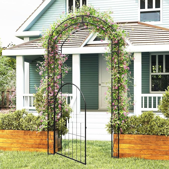 IRONMAX Garden Arch with Gate, 84” Heavy Duty Metal Arbor, Wedding & Event - Image 8