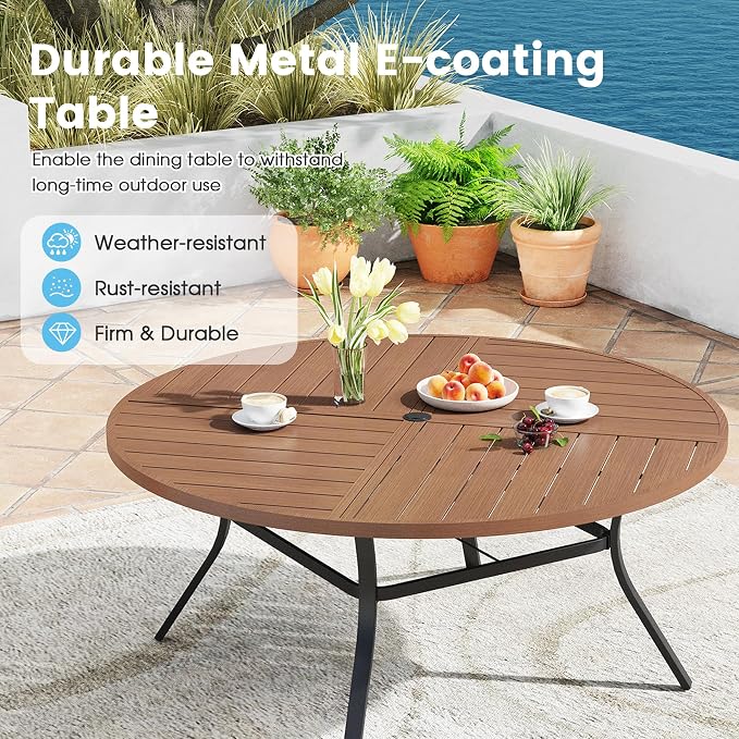 Patio Dining Table for 8-10, Round Metal Outdoor Table - Image 5