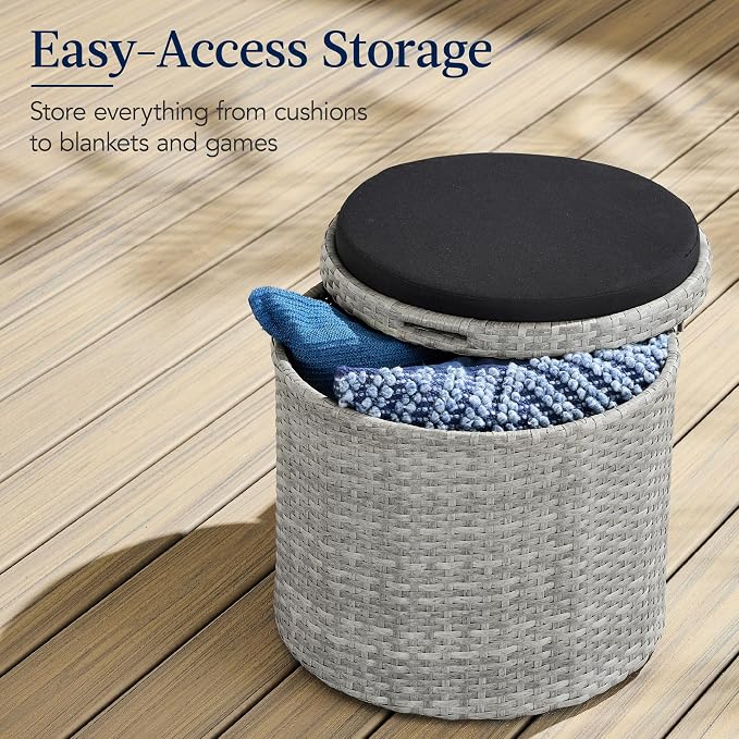 Best Choice Products Round Wicker Ottoman, Additional Seating, Side Table - Image 3