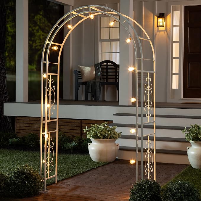 Plow & Hearth Arch Metal Outdoor Garden Arbor Montebello White, 7 Feet Tall - Image 5