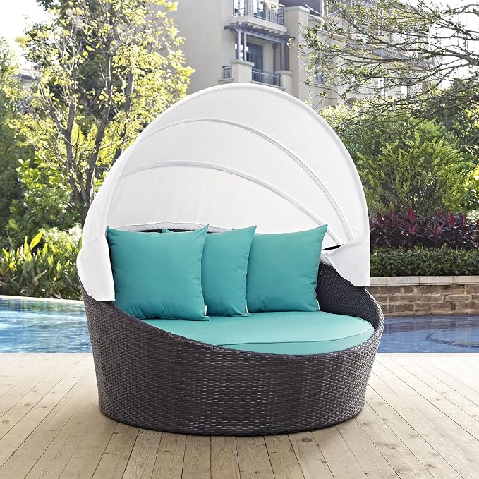 Modway Convene Wicker Rattan Outdoor Patio Retractable Canopy Round Poolside - Image 2