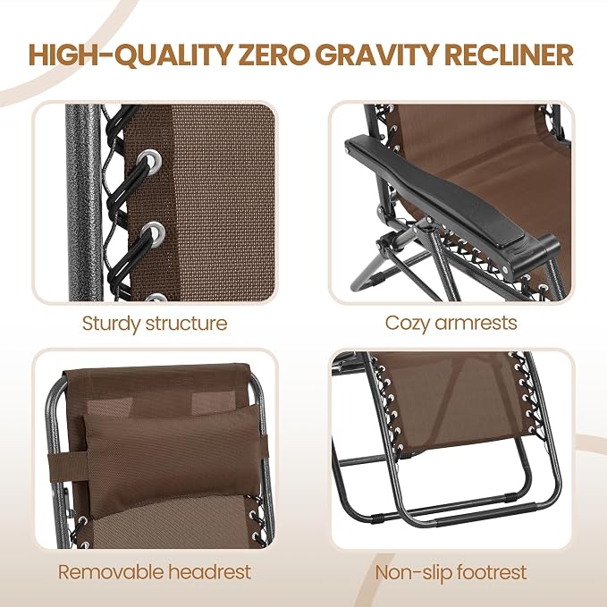 Yaheetech 26" Zero Gravity Recliners Outdoor Adjustable Folding Reclining - Image 5