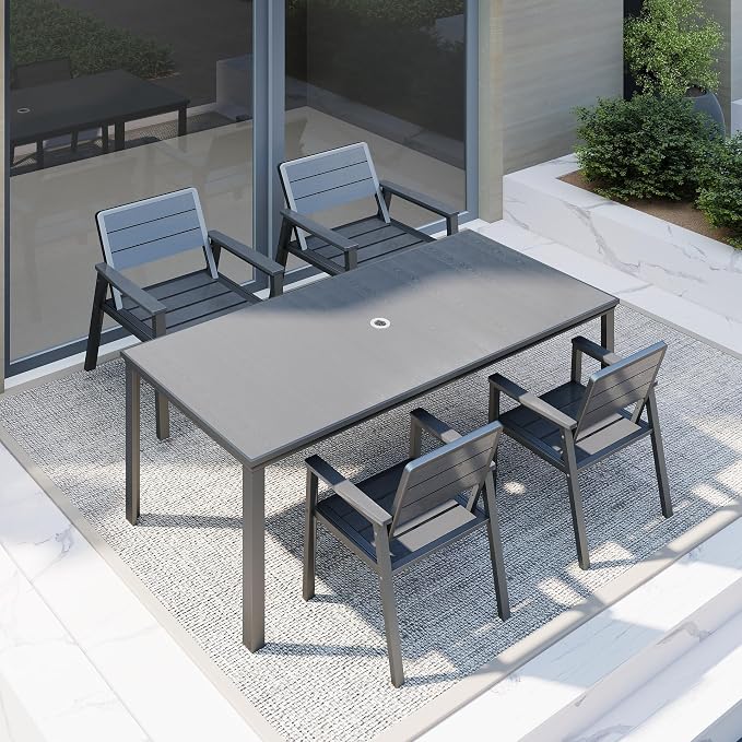 4 Person Outdoor Dining Set, Aluminum & HDPE Patio Table and Chairs by PatioKingdom
