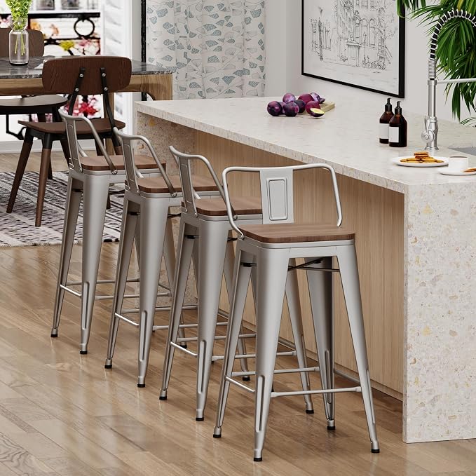 Yongchuang 30 inch Bar Stools Set of 4 Bar Height Metal Barstools - Image 6