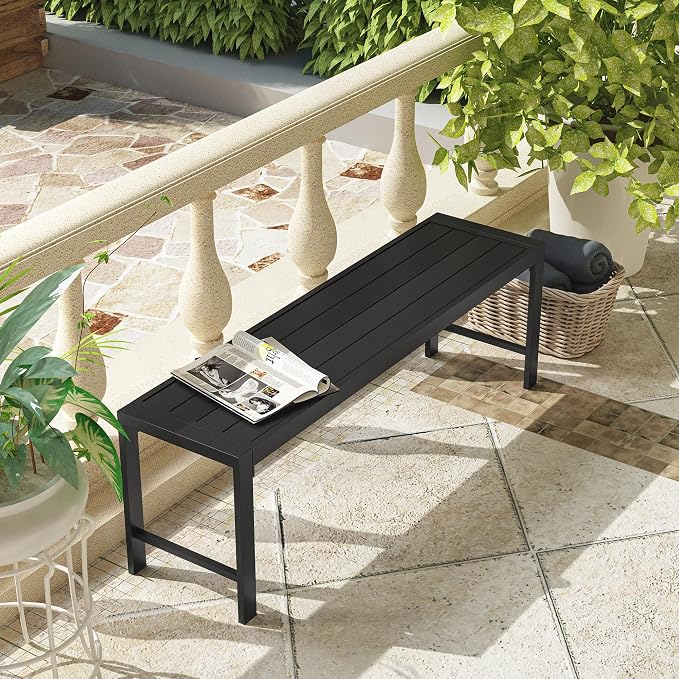 VICLLAX 2 Pieces Outdoor Garden Backless Bench, 51.2" Metal Bench Steel Frame - Image 2