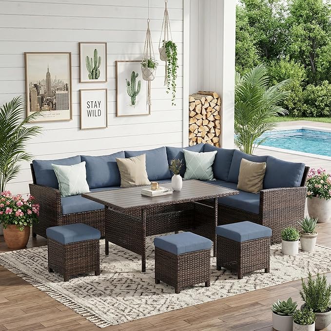 Wisteria Lane 7 Piece Patio Furniture Set, High Curved Back Wicker Patio - Image 8