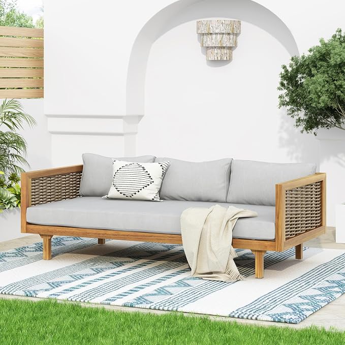 Merax 67.5" Outdoor Patio Daybed 3 Seater Sofa Bed, Acacia Wood Frame by Merax