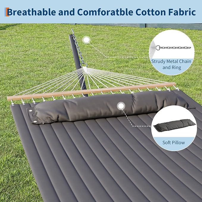 GarveeLife 57" 2 Person Outdoor Hammock, Widening Design Cotton Hammock - Image 4