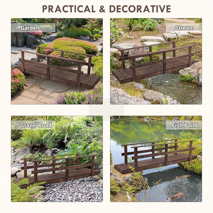 7 ft Pine Wood Garden Bridge - Image 3