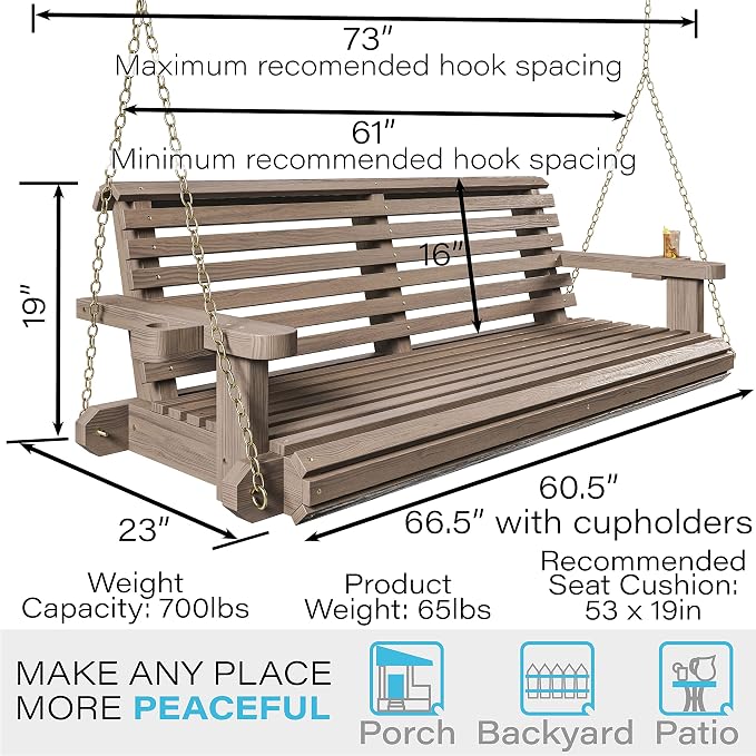 Porchgate Amish Heavy Duty 800 Lb Roll Comfort Treated Porch Swing W/Chains - Image 6