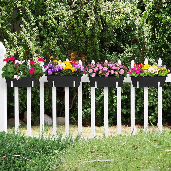 OYEAL 4 Pack Railing Planter Box Outdoor Hanging Balcony Planters 17 Inch - Image 5