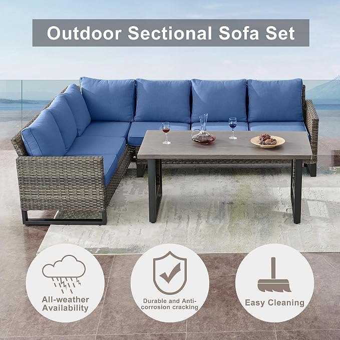 Belord Outdoor Sectional Sofa 6 Seater L Shaped Couch Wicker Patio Conversation - Image 4