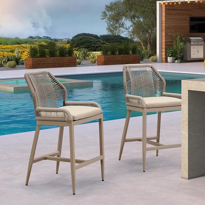 PURPLE LEAF Patio Counter Height Bar Stools 24" H Set of 4 Modern Rattan Bar - Image 9