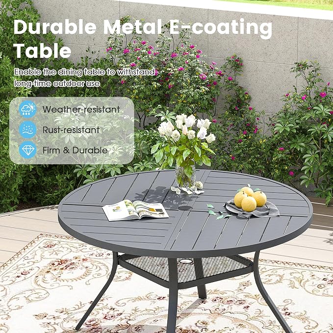 Patio Dining Table for 4-6, Round Metal Outdoor Table - Image 4