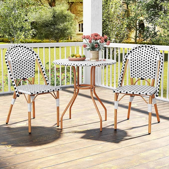 Tangkula 3 Piece French Bistro Table Chair Set, Outdoor Wicker Round Table & 2 - Image 9