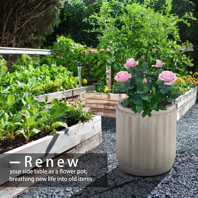 Afterglow Terrafab Material Outdoor Round Side Table, Natural Decorative Garden - Image 8