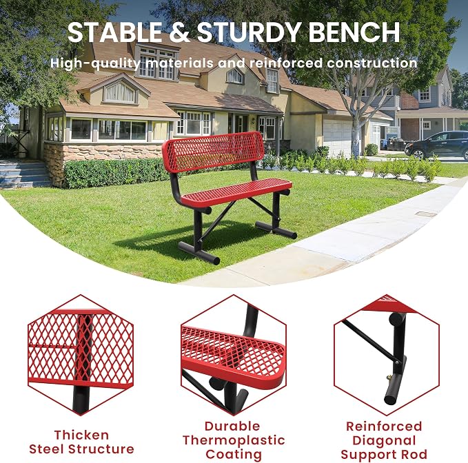 4 Feet Steel Park Bench for Outside, Outdoor Bench - Image 3