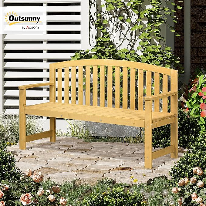 Outsunny 56" Outdoor Wood Bench, 2-Seater Garden Bench - Image 2