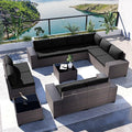 Kullavik Outdoor Patio Furniture Set, 12 Pieces Sectional Rattan Sofa Set Brown by KULLAVIK