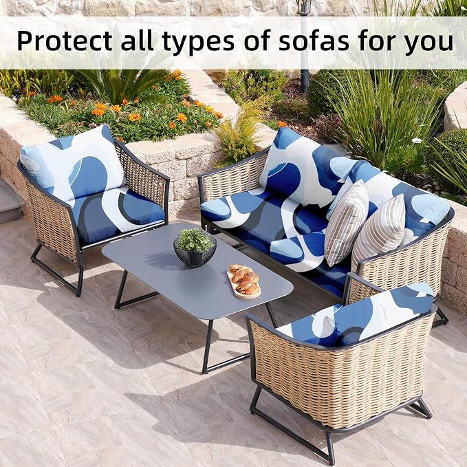 8Pcs Stretch Patio Cushion Covers, - Image 4