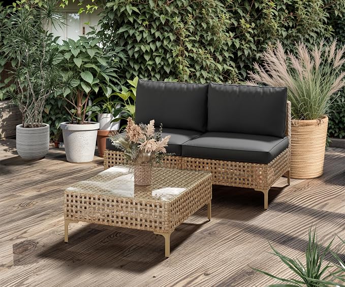 LHBcraft 3 Piece Wicker Patio Furniture Set, Modular Outdoor Furniture - Image 3