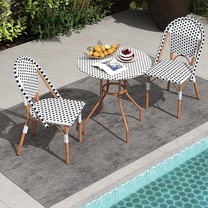 Tangkula 3 Piece French Bistro Table Chair Set, Outdoor Wicker Round Table & 2 - Image 2