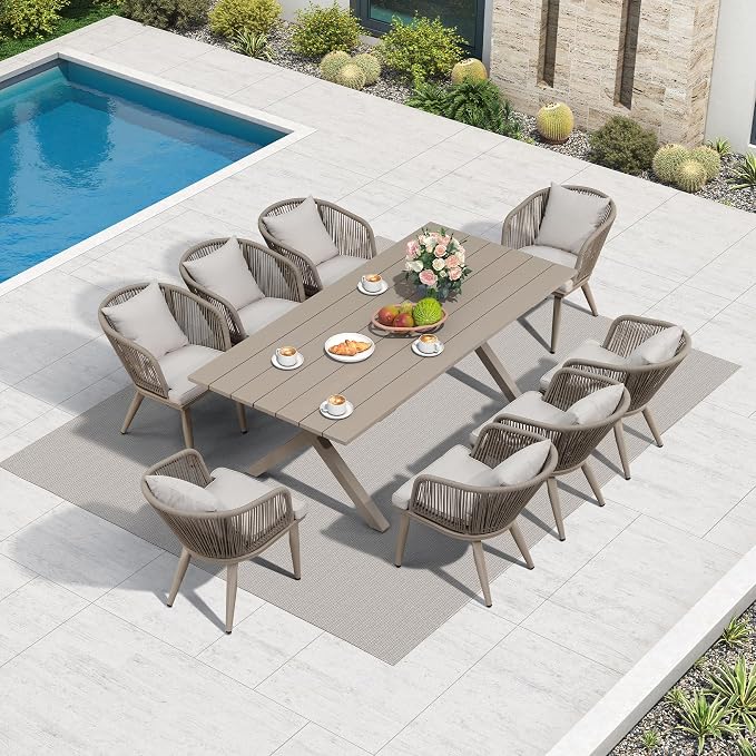 PURPLE LEAF 9 Pieces Patio Dining Set Wicker Outdoor Furniture Rectangular - Image 2