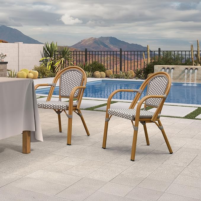 PURPLE LEAF French Bistro Armchairs Set of 4 Aluminum Waterproof Rattan Wicker - Image 2
