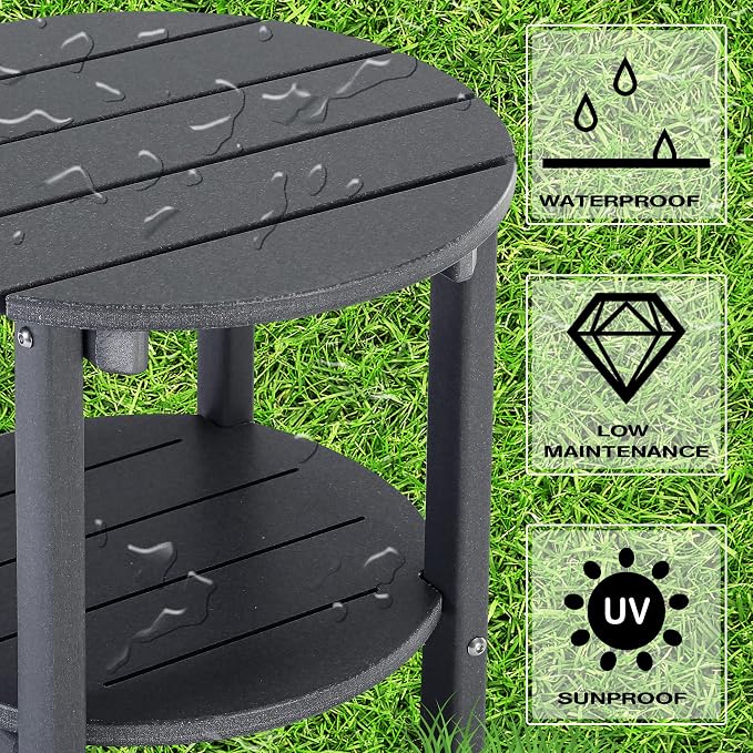 LZRS Round Adirondack Side Table Double End Table, Outdoor Side Tables - Image 4