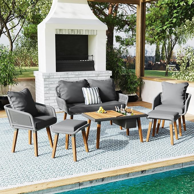 6-Piece Rope Patio Furniture Set, Outdoor Furniture by Unknown