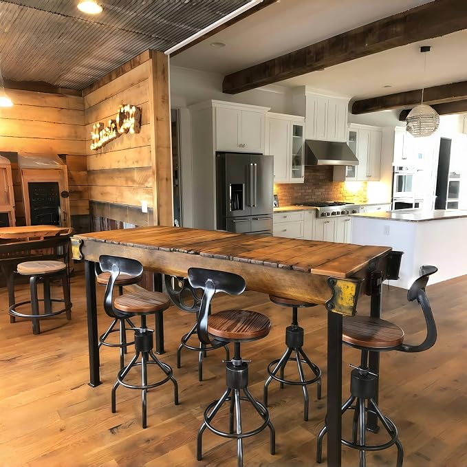 LOKKHAN Set of 2 Rustic Industrial Bar Stool-24-30 Adjustable Metal Swivel - Image 7