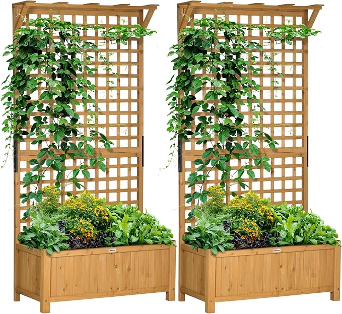 Outsunny Wood Planter with Trellis, Raised Garden Bed by Outsunny