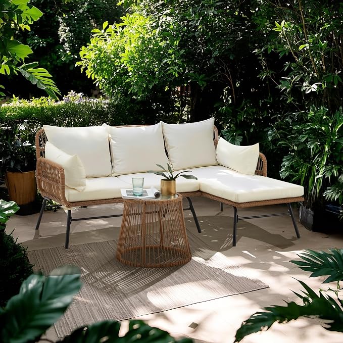 Bezseller 3-Piece Outdoor Patio Furniture Set – L-Shaped Rattan Sectional Sofa - Image 3