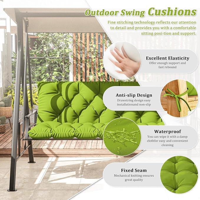 Porch Swing Cushion with Backrest 2-3 Seater Outdoor Bench Cushions Waterproof - Image 4
