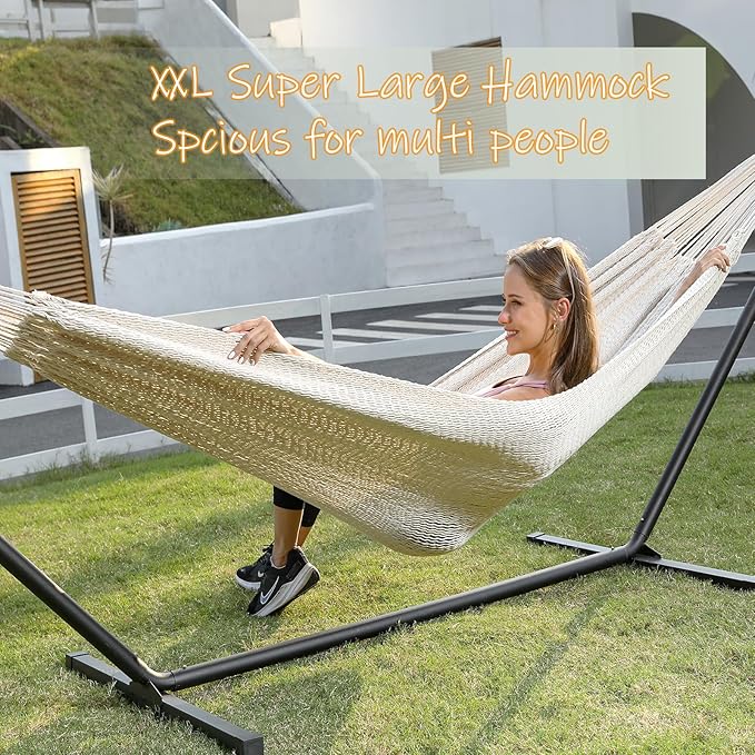 ZEAN Handwoven Hammock by Thick Cotton Rope XL Two Person Hammock - Image 3