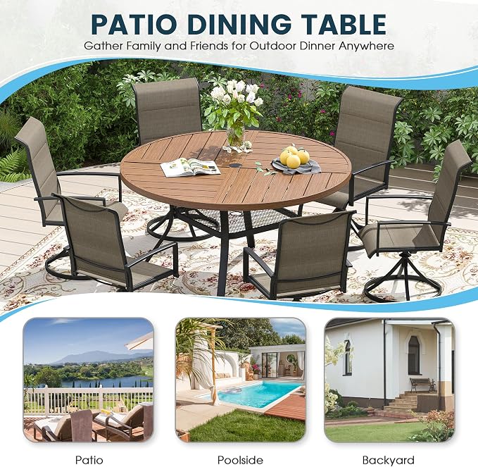 Patio Dining Table for 4-6, Round Metal Outdoor Table - Image 5