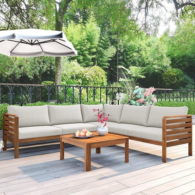 Outdoor Eucalyptus Wood 4 Piece Sectional Sofa Set by Unknown
