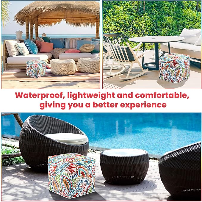 Juexica 2 Pack Ottoman Poufs Indoor Outdoor Inflatable Ottoman Stool Cube - Image 5