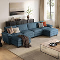 LINSY HOME 157'' Modular Sectional Sofa Blue Couch Corduroy Cloud Couches by LINSYHOME