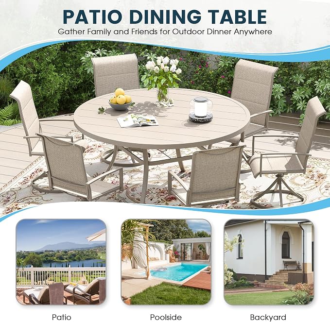Patio Dining Table for 6-8, Round Metal Outdoor Table - Image 6