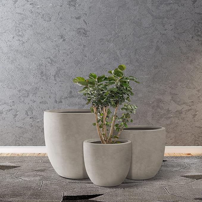 Kante 20", 13.4" Dia Round Concrete Planters, Outdoor Indoor Modern Decorative - Image 7