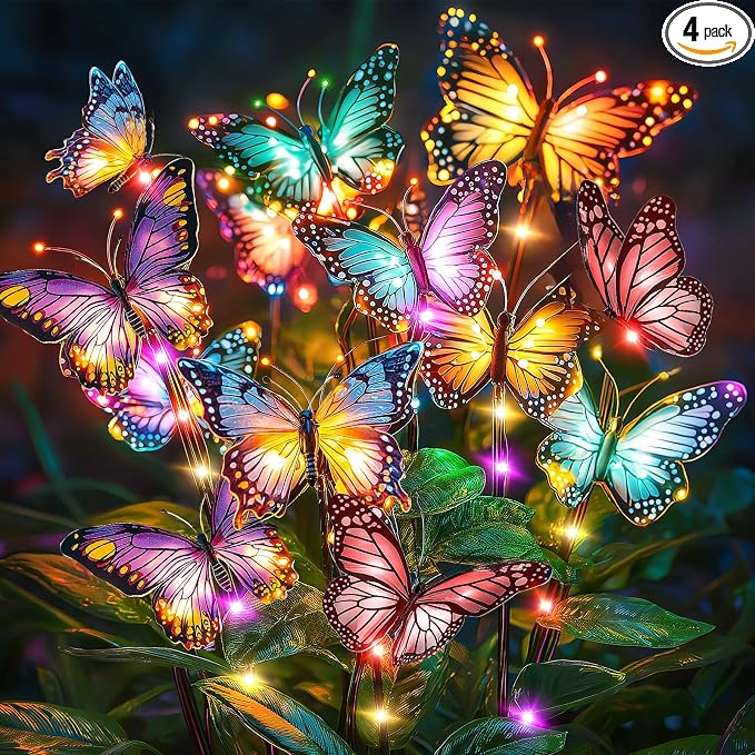 Solar Lights Outdoor Garden Decor: 4 Pack 68 Silk Butterflies by NFEVER