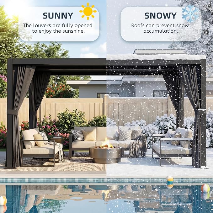 10' x 13' Louvered Pergola, Metal Patio Pergola - Image 8