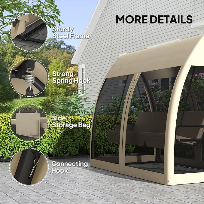 Outsunny 3-Seat Patio Swing Chair, Porch Swing Bed - Image 6
